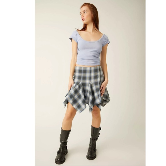 Free People Fairy Grunge 90s Xia Tartan Plaid Mini Skirt Size Medium Shark Bite - Picture 5 of 13